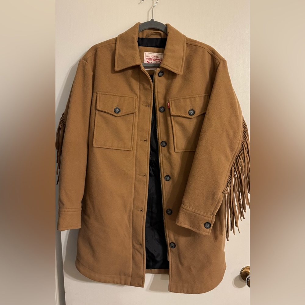 Levi's Fringed Oversized Long Shirt Jacket Women's Size XS